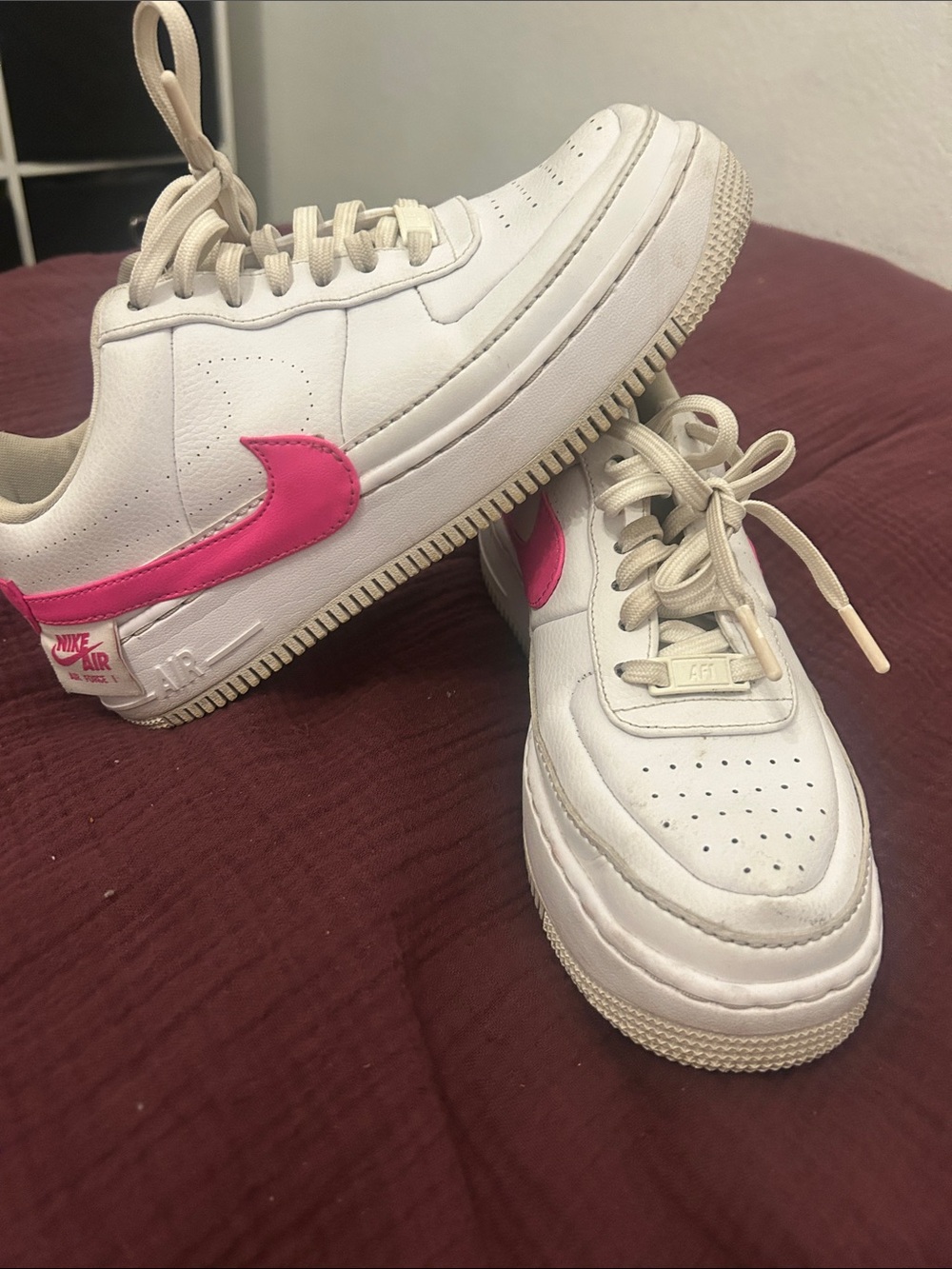 Nike women’s Air Force 1  - White with Pink Swoosh